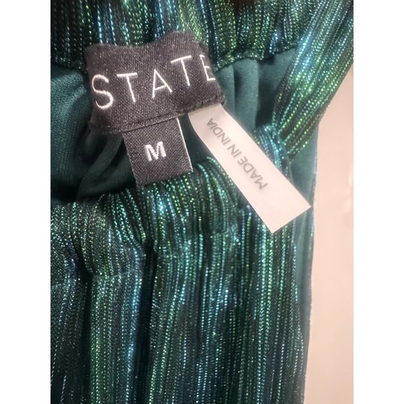 1.State Womens Green Metallic Tiered Halter Midi Dress M - Picture 4 of 8